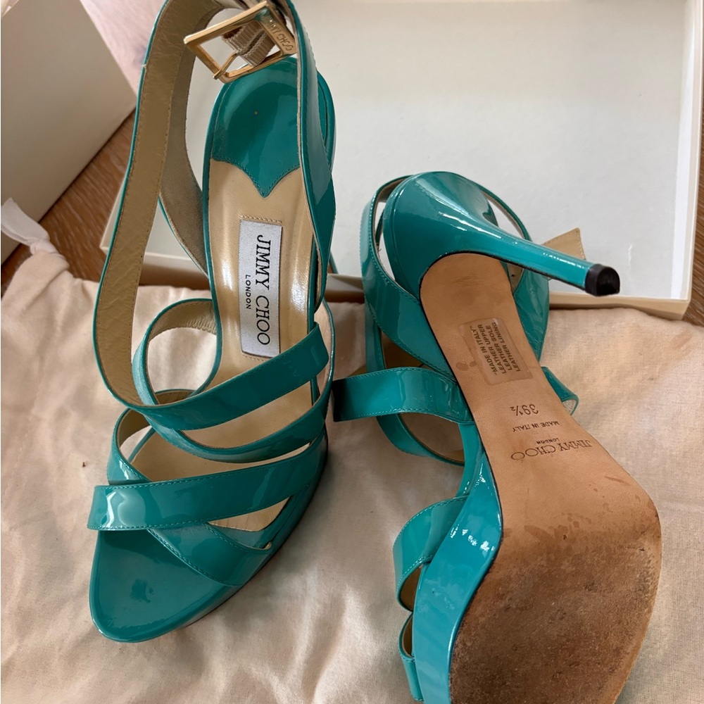 JIMMY CHOO TURQUOISE VAMP SANDAL - Picture 2 of 5